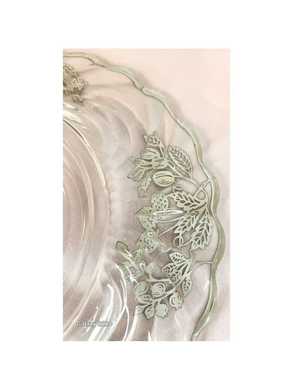 CAMBRIDGE GLASS CAPRICE Sterling Silver Overlay Woodland Berries & Leaves Design